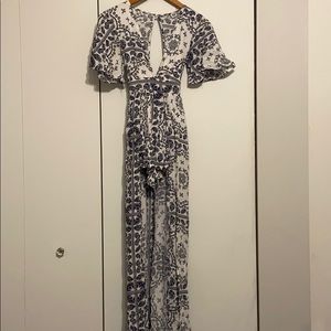Blue and white paisley shorts romper/long dress